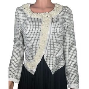 Beulah asymmetrical women's M zip blazer jacket, faux pearl embellished, TWEE